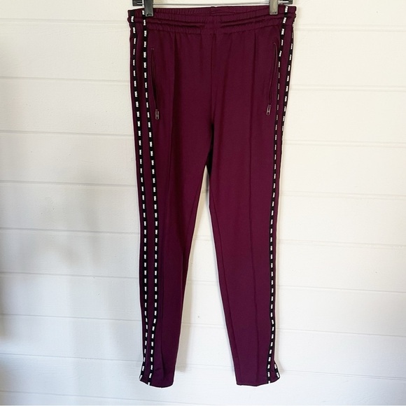 Victoria's Secret Pink Active Skinny Trackpant Burgundy Side Stripe Logo S-M - Picture 3 of 11
